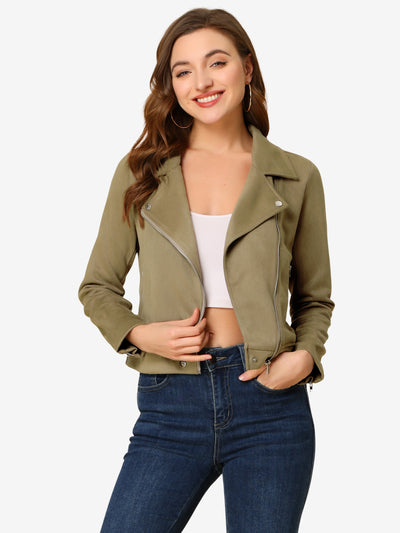 Faux Suede Casual Short Soft Zip Up Biker Moto Jacket