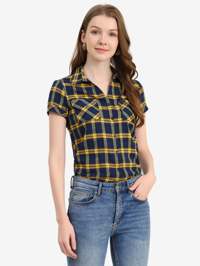 Cotton Classic Button Down Plaid Short Sleeve Shirt