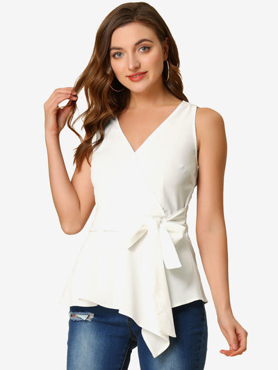 Summer Sleeveless V Neckline Wrap Elegant Tie Waist Top