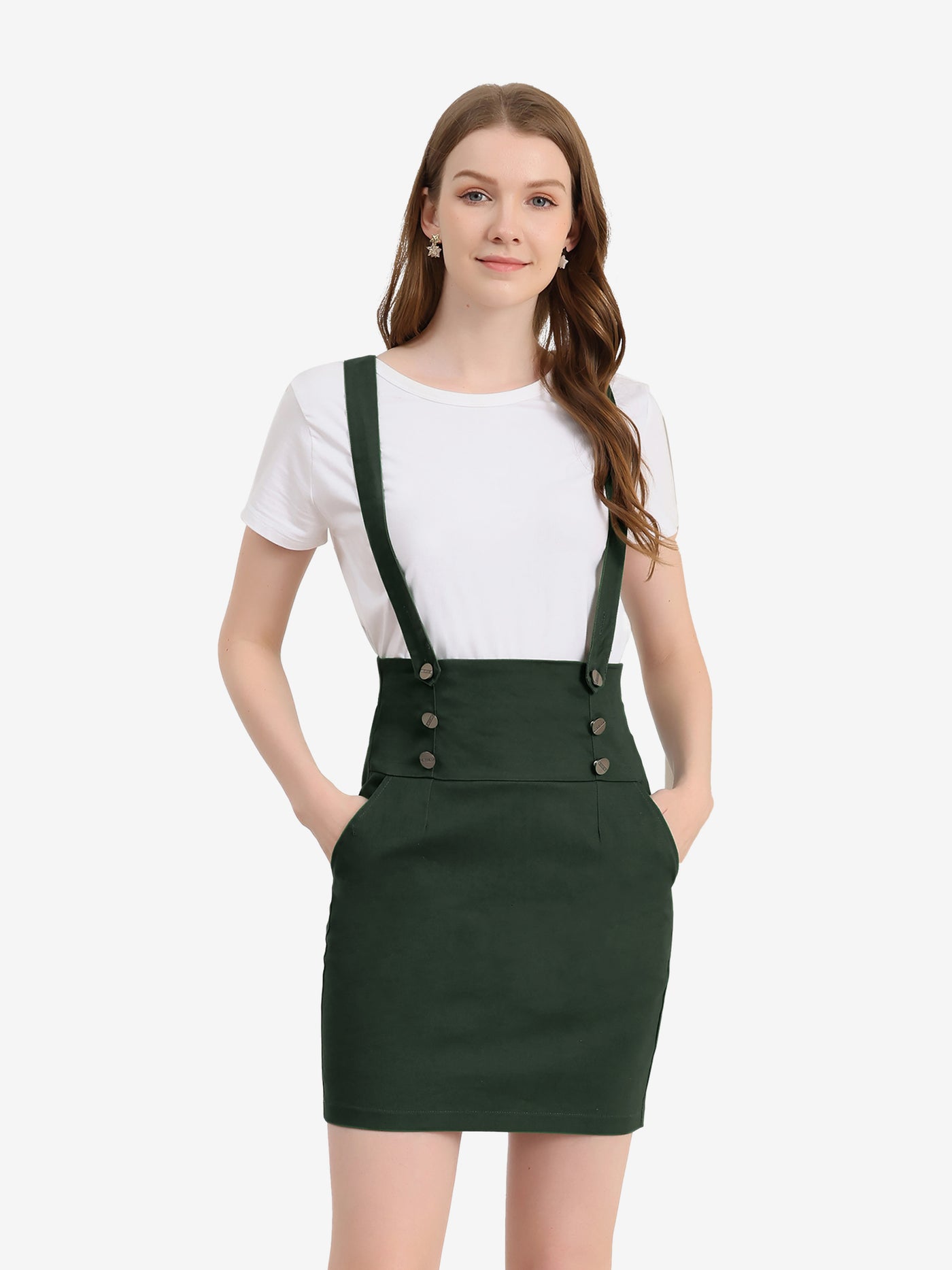 Allegra K High Waist Suspender Adjustable Strap Overalls Short Skirt