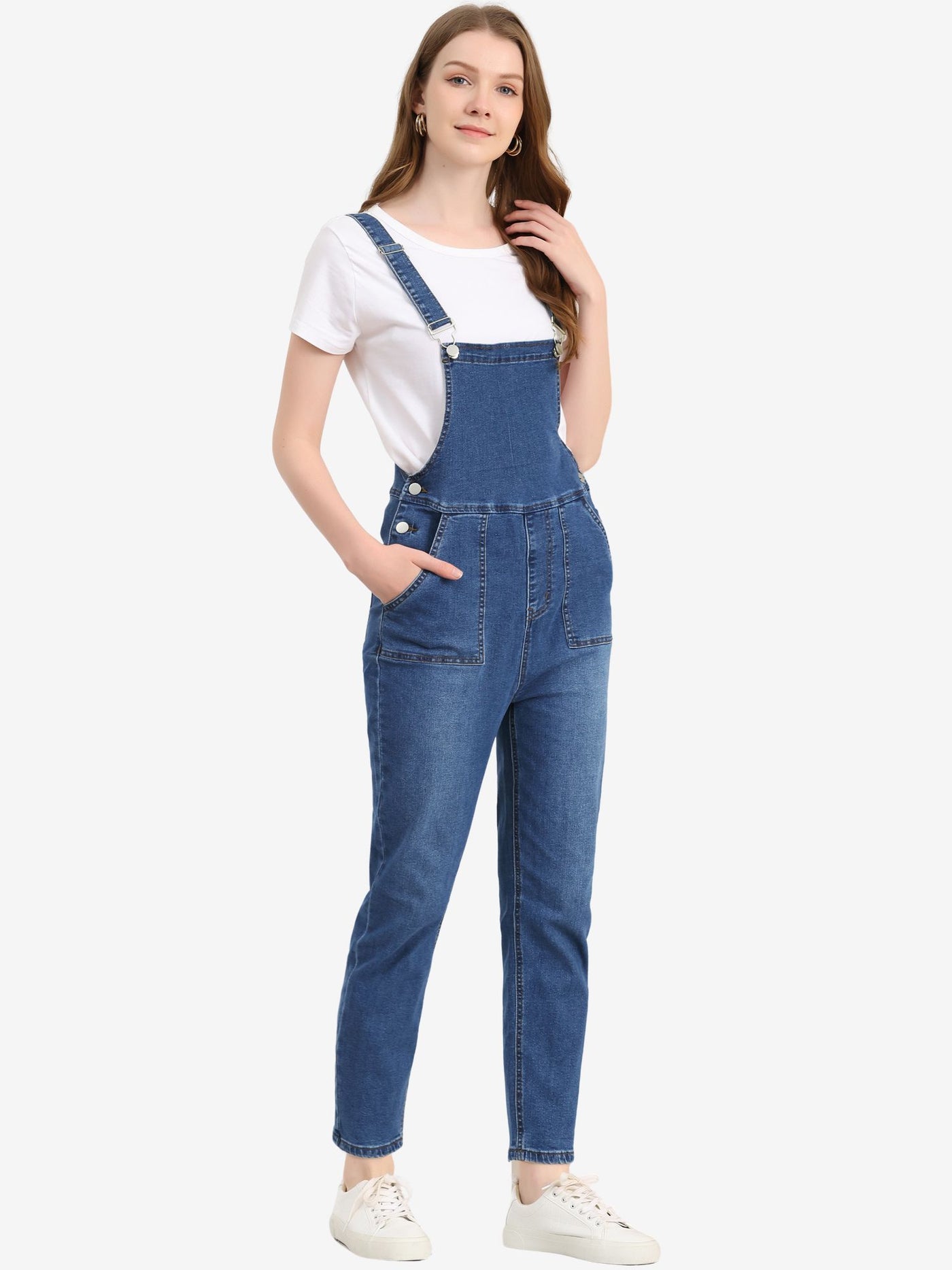 Allegra K Casual Adjustable Denim Bib Long Overalls Jeans Pants Jumpsuits