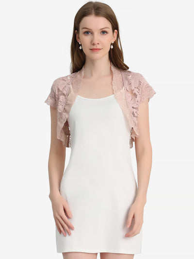 Elegant Short Sleeve Sheer Floral Lace Shrug Top