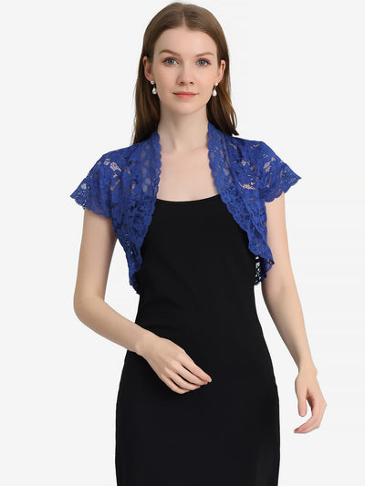 Elegant Short Sleeve Sheer Floral Lace Shrug Top