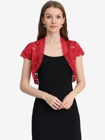 Elegant Short Sleeve Sheer Floral Lace Shrug Top