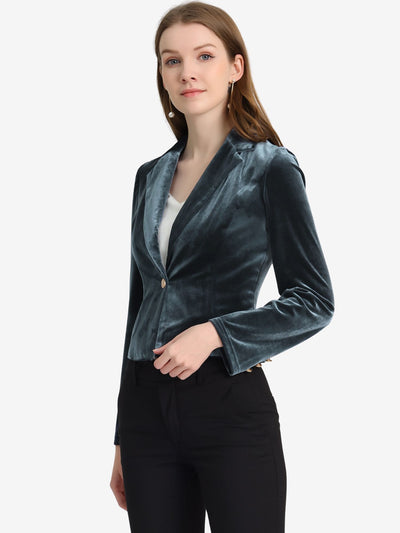 Single Button Velvet Lapel Business Crop Blazer Jacket