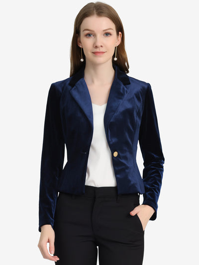 Single Button Velvet Lapel Business Crop Blazer Jacket