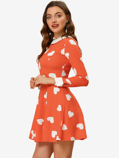 Peter Pan Collar Contrast Printed A-Line Short Dress