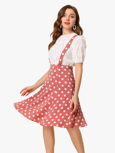 Vintage Suspender 1950s Polka Dots Flowy Midi Skirt