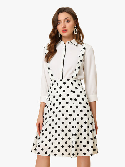 Vintage Suspender 1950s Polka Dots Flowy Midi Skirt