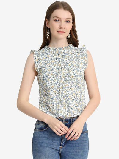 Ruffled Floral Casual 1950s Retro Sleeveless Blouses