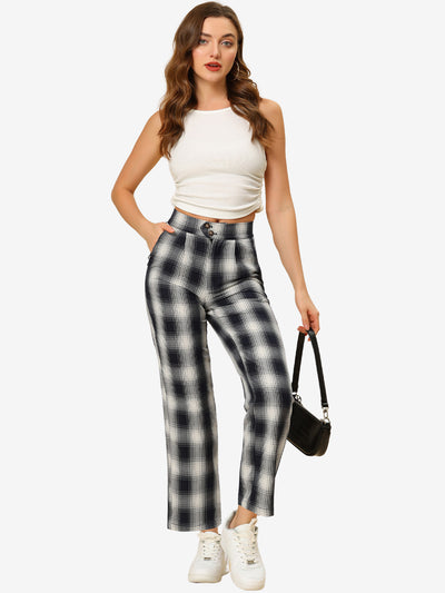 Allegra K Plaid Check Straight Leg Trousers Bootcut Pants