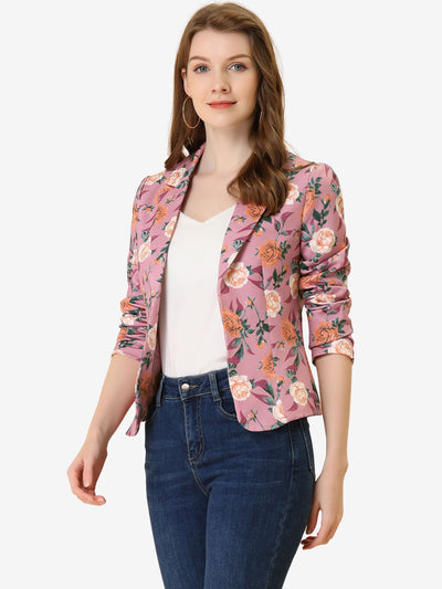 Open Front Notch Lapel Floral Business Casual Suit Blazer