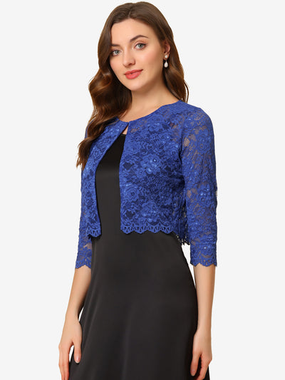 Allegra K Elegant Sheer Floral Lace Cropped Bolero Shrug