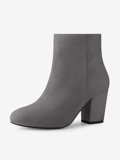 Round Toe Side Zip Chunky Heel Ankle Boots