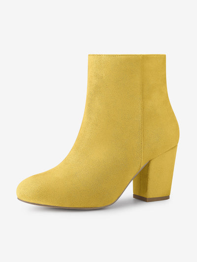 Round Toe Side Zip Chunky Heel Ankle Boots