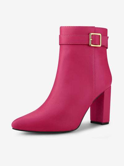 Pointed Toe Buckle Decor Heel Ankle Booties