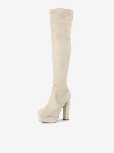 Faux Suede Platform Block Heel Over Knee High Boots