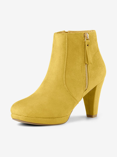 Side Zipper Low Platform Chunky Heel Ankle Booties