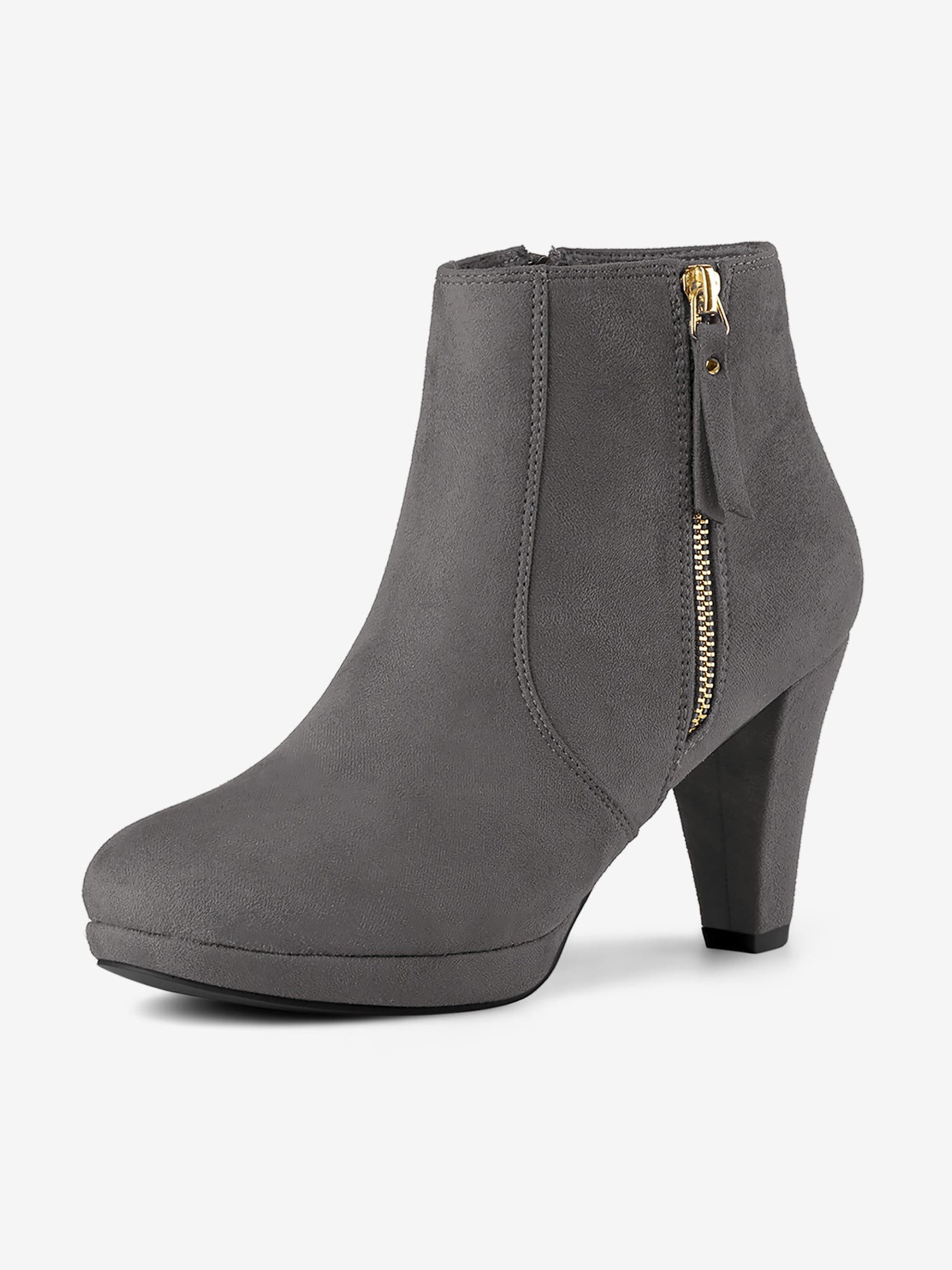 Allegra K Side Zipper Low Platform Chunky Heel Ankle Booties