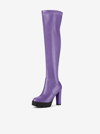 Platform Chunky Heel Over Knee High Side Zipper Boots