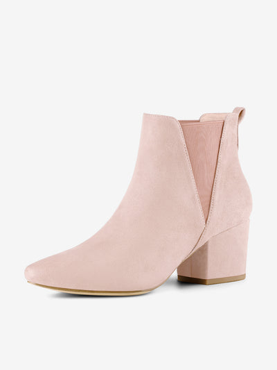 Faux Suede Pointed Toe Block Heel Ankle Chelsea Boots