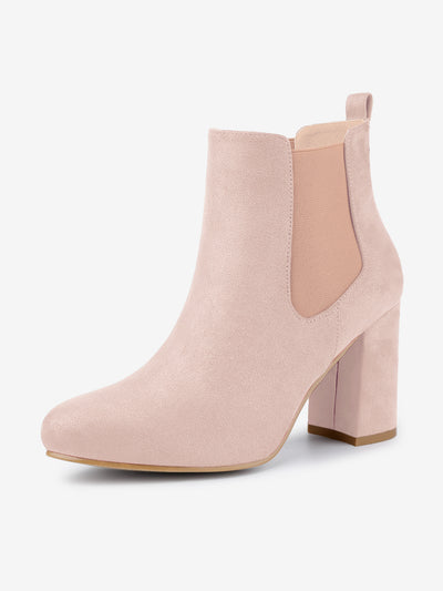 Round Toe Chunky High Heel Ankle Chelsea Boots