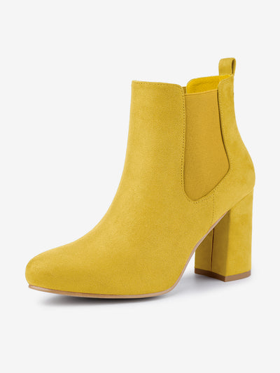 Round Toe Chunky High Heel Ankle Chelsea Boots