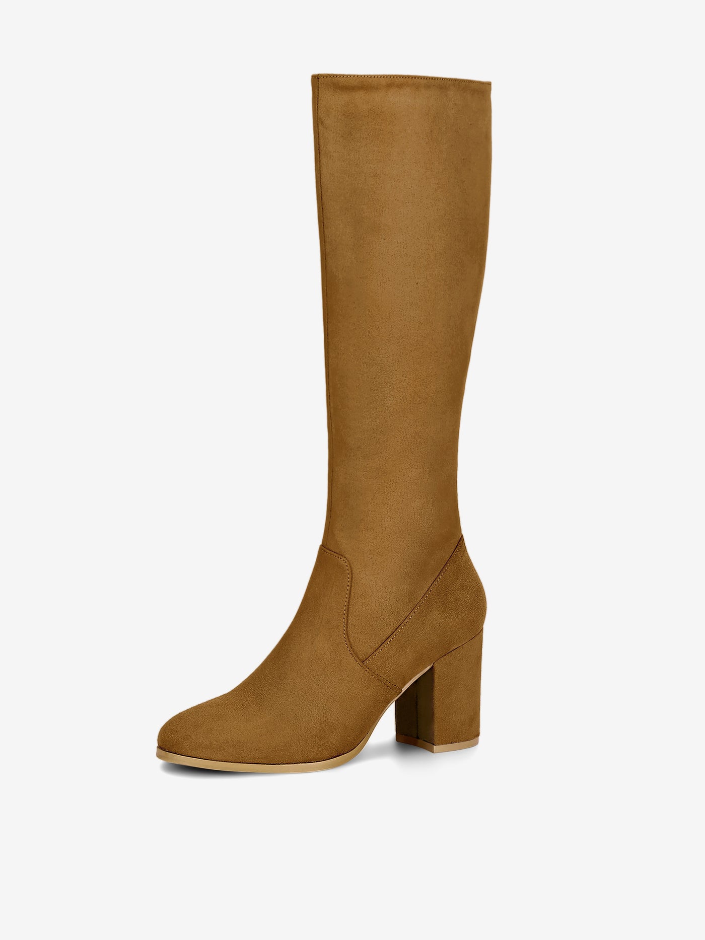 Allegra K Faux Suede Side Zipper Chunky Heel Knee High Boots