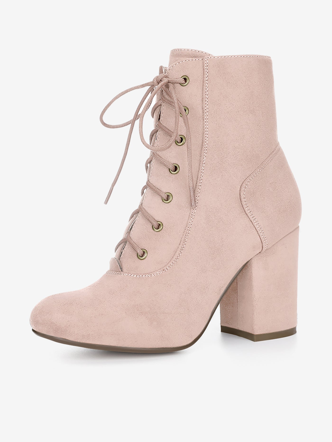 Allegra K Faux Suede Round Toe Lace Up Chunky Heel Ankle Booties