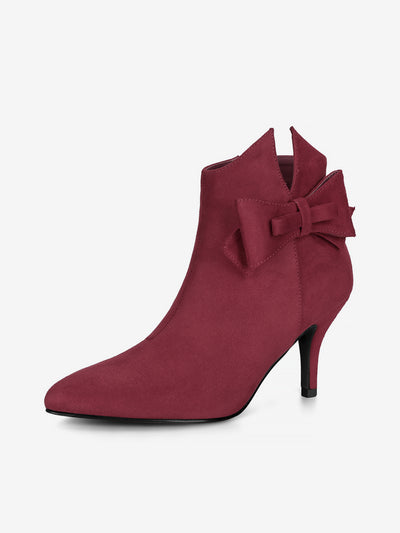 Point Toe Bow Stiletto Heel Ankle Boots