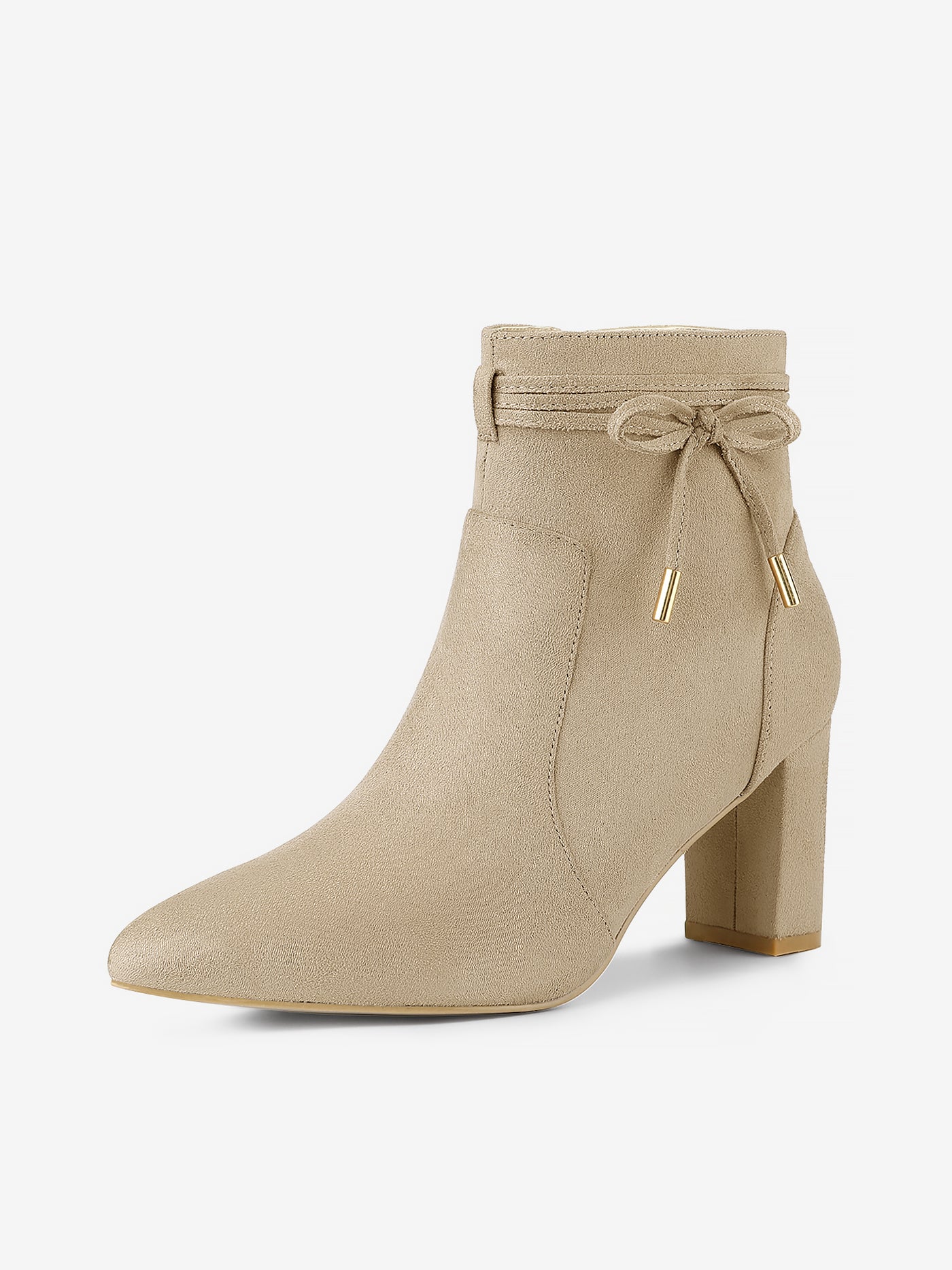 Allegra K Pointed Toe Block Heel Zipper Ankle Boots