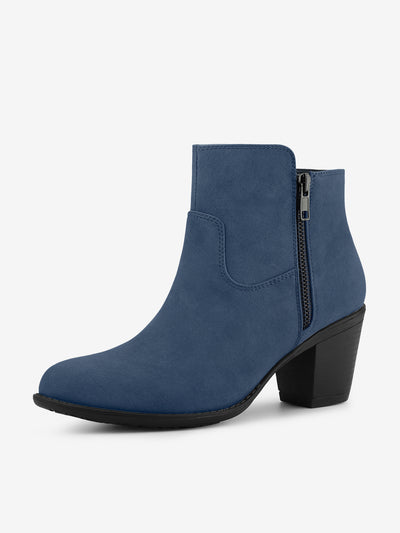 Low Chunky Heel Side Zipper Ankle Booties