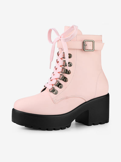 Zip Up Chunky Heel Platform Ankle Combat Boots