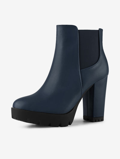 Round Toe Zipper Block Heel Platform Ankle Boots