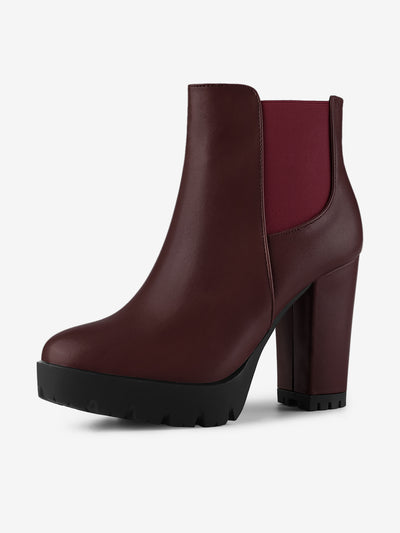 Round Toe Zipper Block Heel Platform Ankle Boots