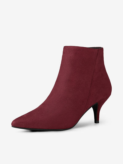 Pointed Toe Zip Stiletto Kitten Heel Ankle Booties