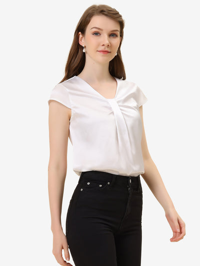 Office Blouse Elegant Cap Sleeve Lightweight V Neck Top