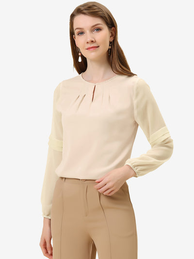 Chiffon Shirt Semi Sheer Keyhole Neck Elegant Blouse