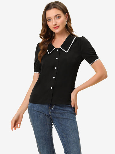 Short Sleeve Chiffon Collared Casual Work Button Down Blouse