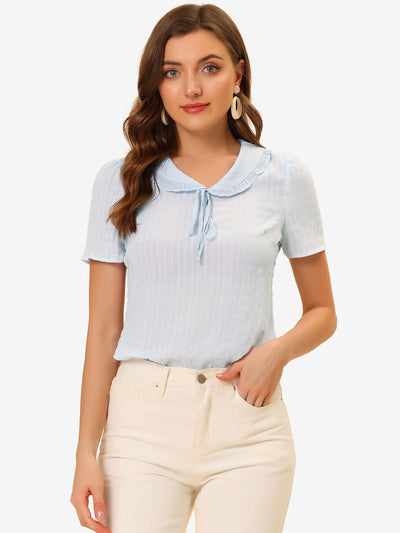 Peter Pan Collar Tops Tie Neck Ruffle Blouse