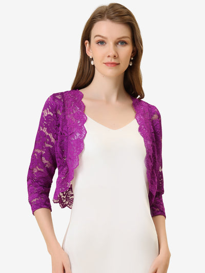 Sheer Floral Elegant 3/4 Sleeve Lace Shrug