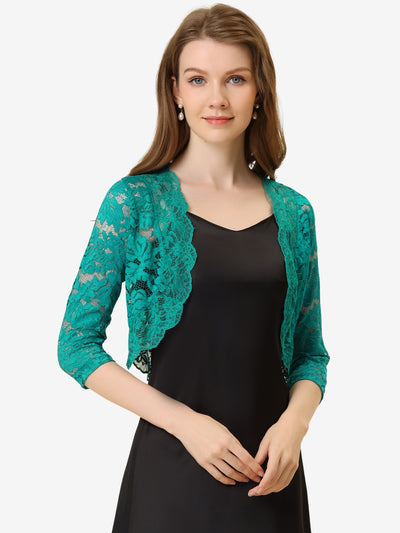 Sheer Floral Elegant 3/4 Sleeve Lace Shrug