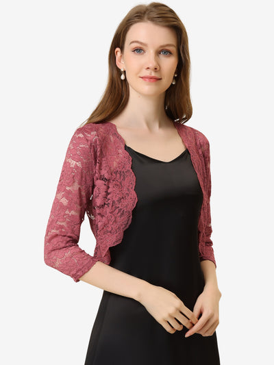 Sheer Floral Elegant 3/4 Sleeve Lace Shrug