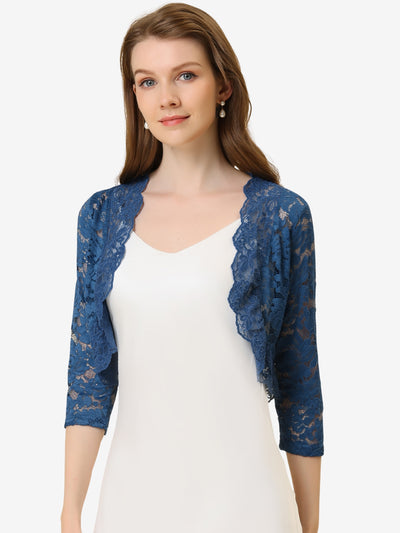 Sheer Floral Elegant 3/4 Sleeve Lace Shrug