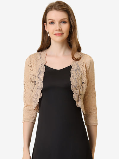 Sheer Floral Elegant 3/4 Sleeve Lace Shrug