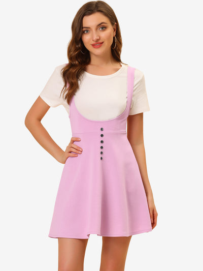 Button Decor Overalls Pinafore Dress Suspenders Skirt