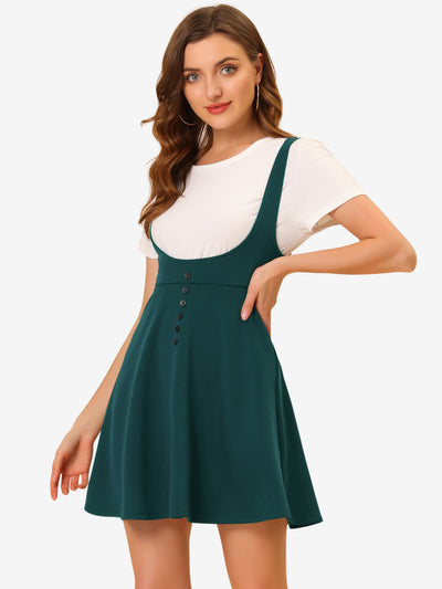 Button Decor Overalls Pinafore Dress Suspenders Skirt