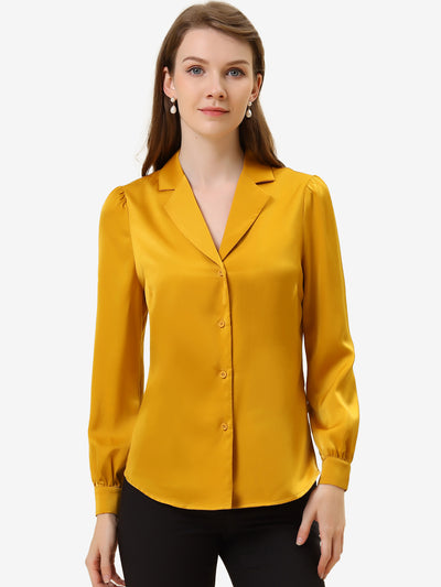 Elegant Collar Blouse Long Sleeve Work Office Satin Button Down Shirt