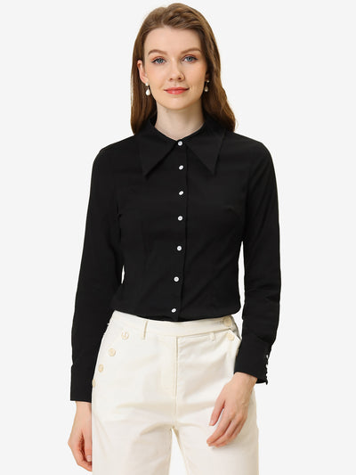 Allegra K Work Office Button Down Shirt Point Collar Long Sleeve Top