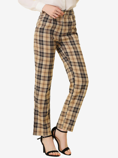 Plaid Pants Elastic Waist Casual Work Office Long Trousers